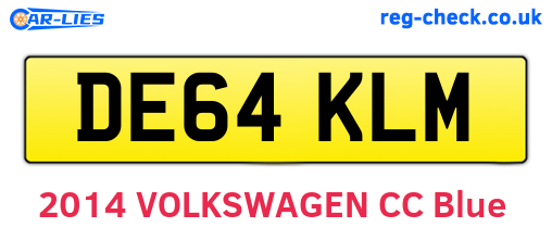 DE64KLM are the vehicle registration plates.