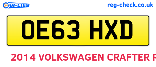 OE63HXD are the vehicle registration plates.