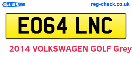 EO64LNC are the vehicle registration plates.