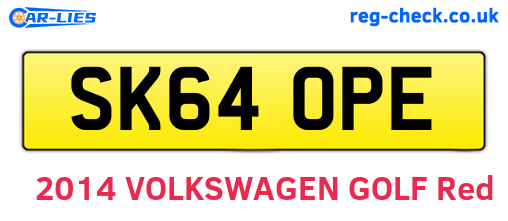 SK64OPE are the vehicle registration plates.