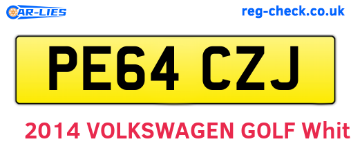 PE64CZJ are the vehicle registration plates.