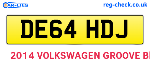 DE64HDJ are the vehicle registration plates.