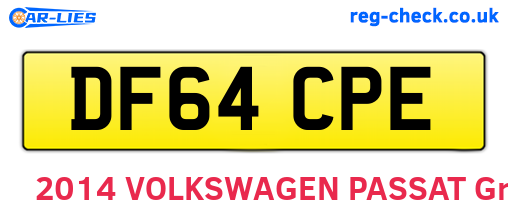 DF64CPE are the vehicle registration plates.