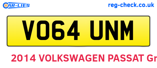 VO64UNM are the vehicle registration plates.