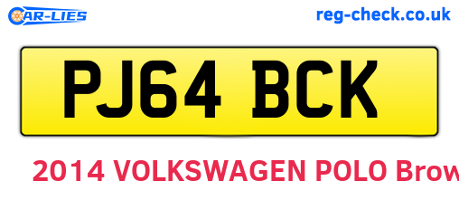 PJ64BCK are the vehicle registration plates.