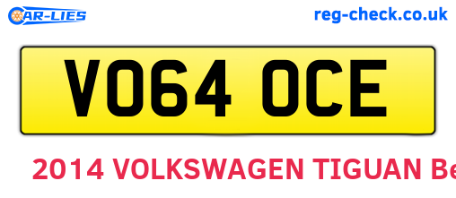 VO64OCE are the vehicle registration plates.