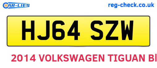 HJ64SZW are the vehicle registration plates.