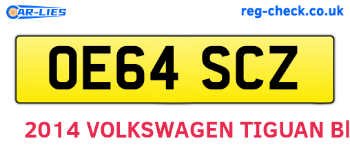 OE64SCZ are the vehicle registration plates.