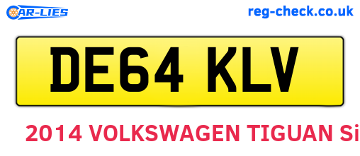 DE64KLV are the vehicle registration plates.