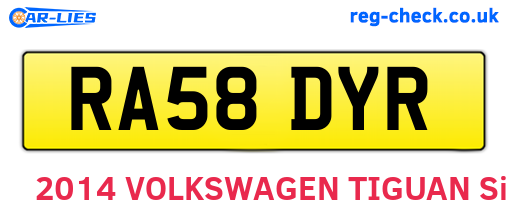 RA58DYR are the vehicle registration plates.