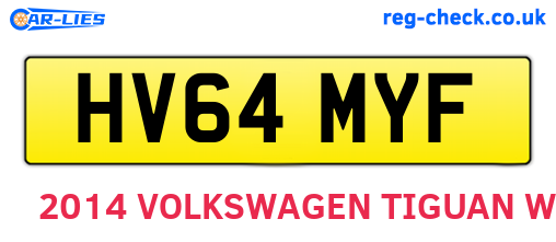 HV64MYF are the vehicle registration plates.