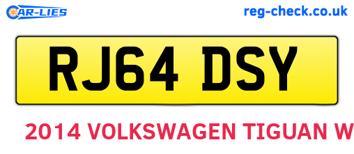 RJ64DSY are the vehicle registration plates.