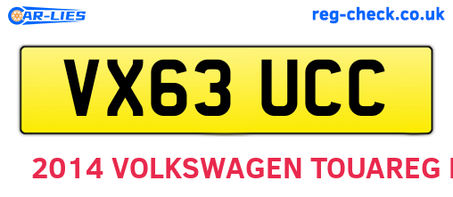VX63UCC are the vehicle registration plates.