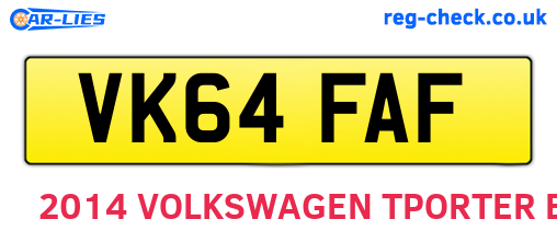 VK64FAF are the vehicle registration plates.