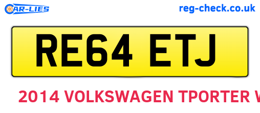 RE64ETJ are the vehicle registration plates.