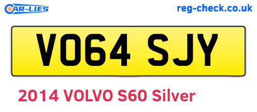 VO64SJY are the vehicle registration plates.