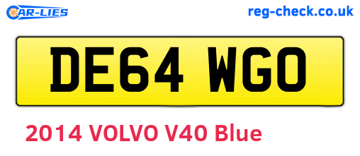 DE64WGO are the vehicle registration plates.