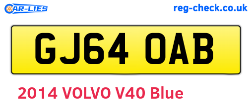 GJ64OAB are the vehicle registration plates.