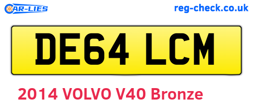 DE64LCM are the vehicle registration plates.