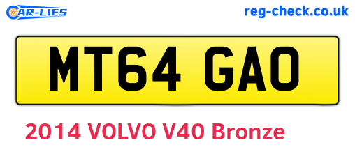 MT64GAO are the vehicle registration plates.