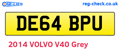DE64BPU are the vehicle registration plates.