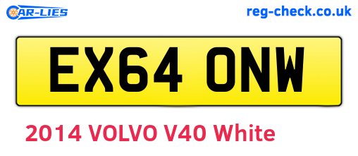 EX64ONW are the vehicle registration plates.