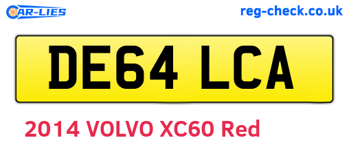 DE64LCA are the vehicle registration plates.