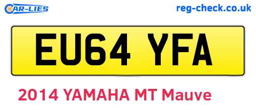 EU64YFA are the vehicle registration plates.