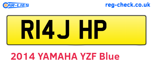 R14JHP are the vehicle registration plates.