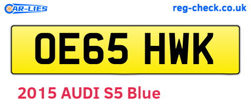 OE65HWK are the vehicle registration plates.