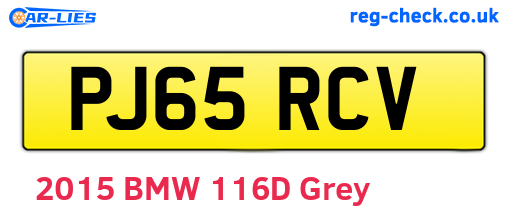 PJ65RCV are the vehicle registration plates.
