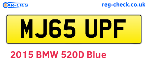 MJ65UPF are the vehicle registration plates.