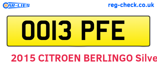 OO13PFE are the vehicle registration plates.