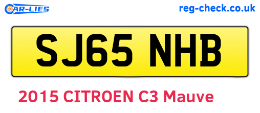 SJ65NHB are the vehicle registration plates.