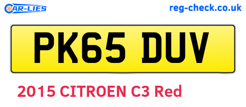PK65DUV are the vehicle registration plates.