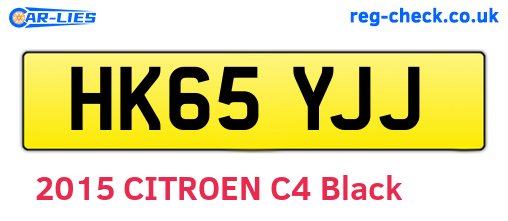 HK65YJJ are the vehicle registration plates.