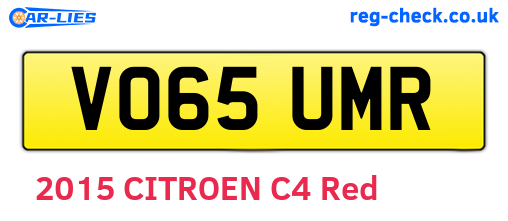 VO65UMR are the vehicle registration plates.