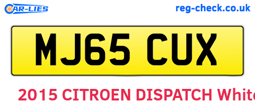 MJ65CUX are the vehicle registration plates.