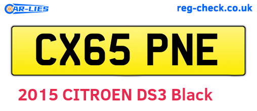 CX65PNE are the vehicle registration plates.