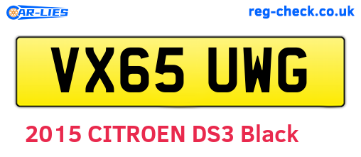 VX65UWG are the vehicle registration plates.