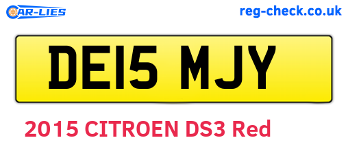 DE15MJY are the vehicle registration plates.
