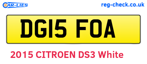 DG15FOA are the vehicle registration plates.