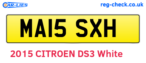 MA15SXH are the vehicle registration plates.