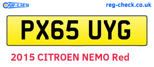 PX65UYG are the vehicle registration plates.