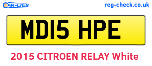 MD15HPE are the vehicle registration plates.