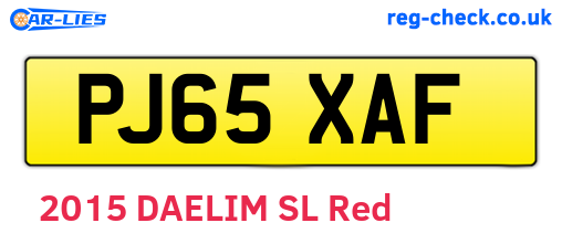 PJ65XAF are the vehicle registration plates.