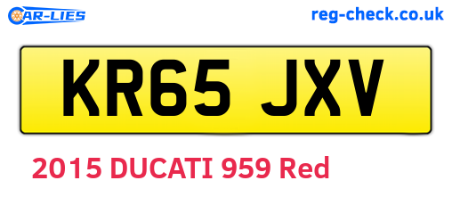 KR65JXV are the vehicle registration plates.