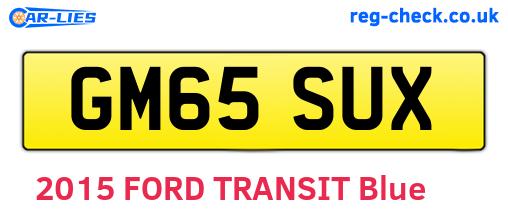 GM65SUX are the vehicle registration plates.
