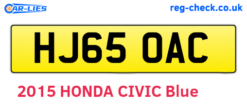 HJ65OAC are the vehicle registration plates.