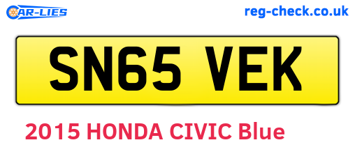 SN65VEK are the vehicle registration plates.